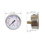 dimension of 2-1/2" liquid filled pressure gauge with 300 psi and 1/4 NPT back mount