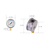 dimension for pressure gauge with 2000 psi and 1/4 NPT lower mount