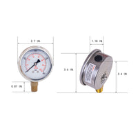 dimension for pressure gauge with 400 psi and 1/4 NPT lower mount