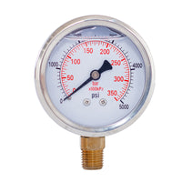 2-1/2" liquid filled pressure gauge with 5000 psi and 1/4 NPT lower mount