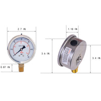 dimension for pressure gauge with 60 psi and 1/4 NPT lower mount